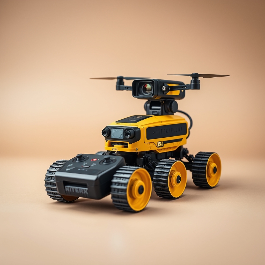 Caterpillar Remote Controlled Robot With Battery, Camera, Floodlight, Laser And Drone Attachment
