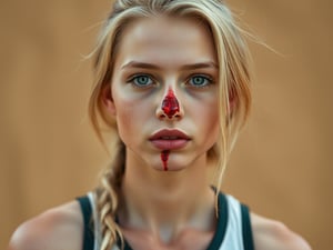 Beautiful Blond Female Los Angeles Sparx Basketball Player With A Bloody Nose