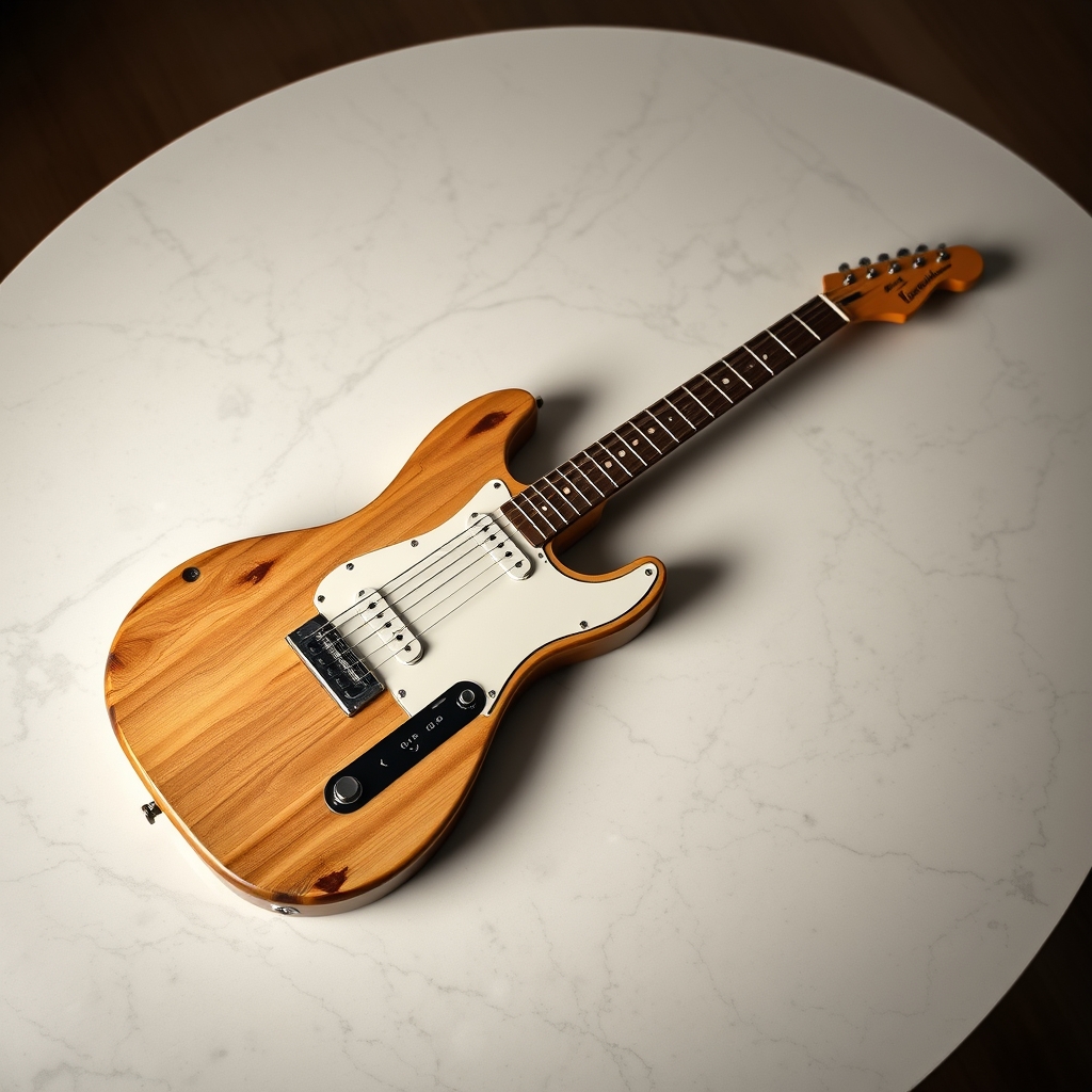 A Guitar With Strings Made Of Cherry Stems And A Built In Speaker