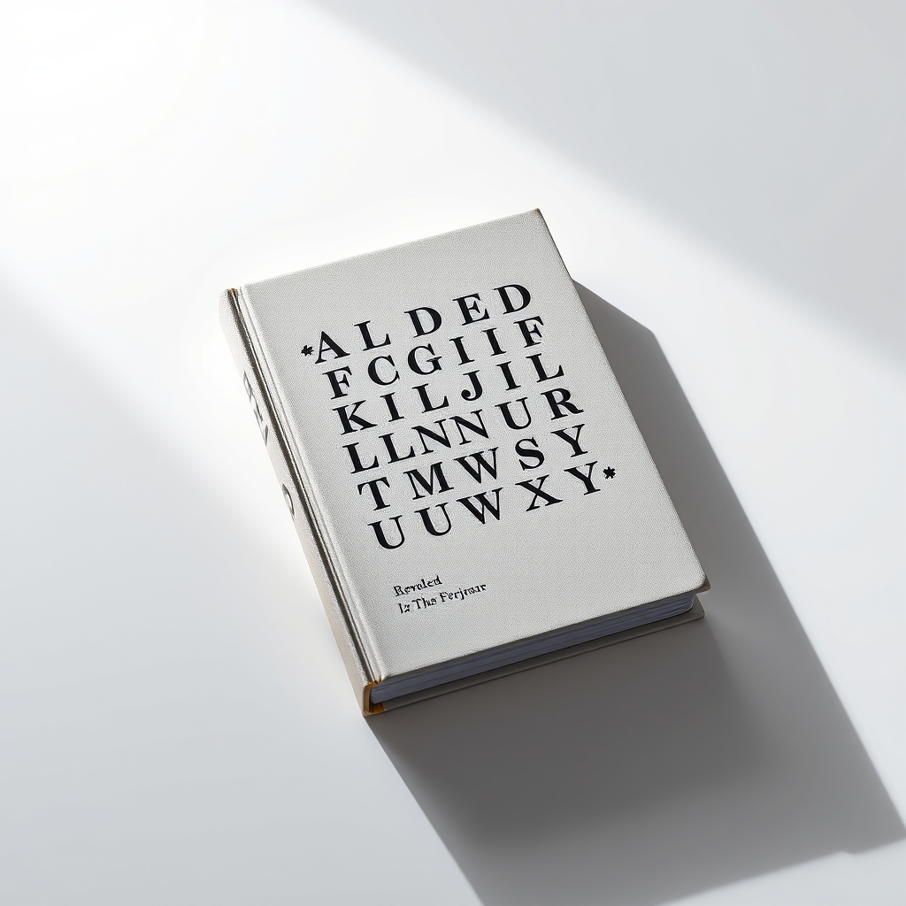 Book That Has The Alphabet On The Cover In Reverse Order In Times New Roman 5 Letters Per Line,Bold