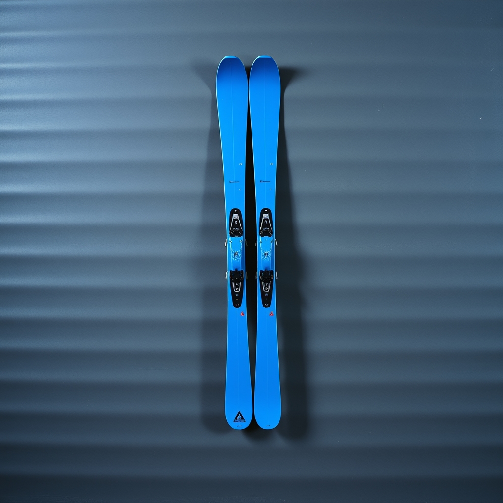 Bright Blue Flying Downhill Skis