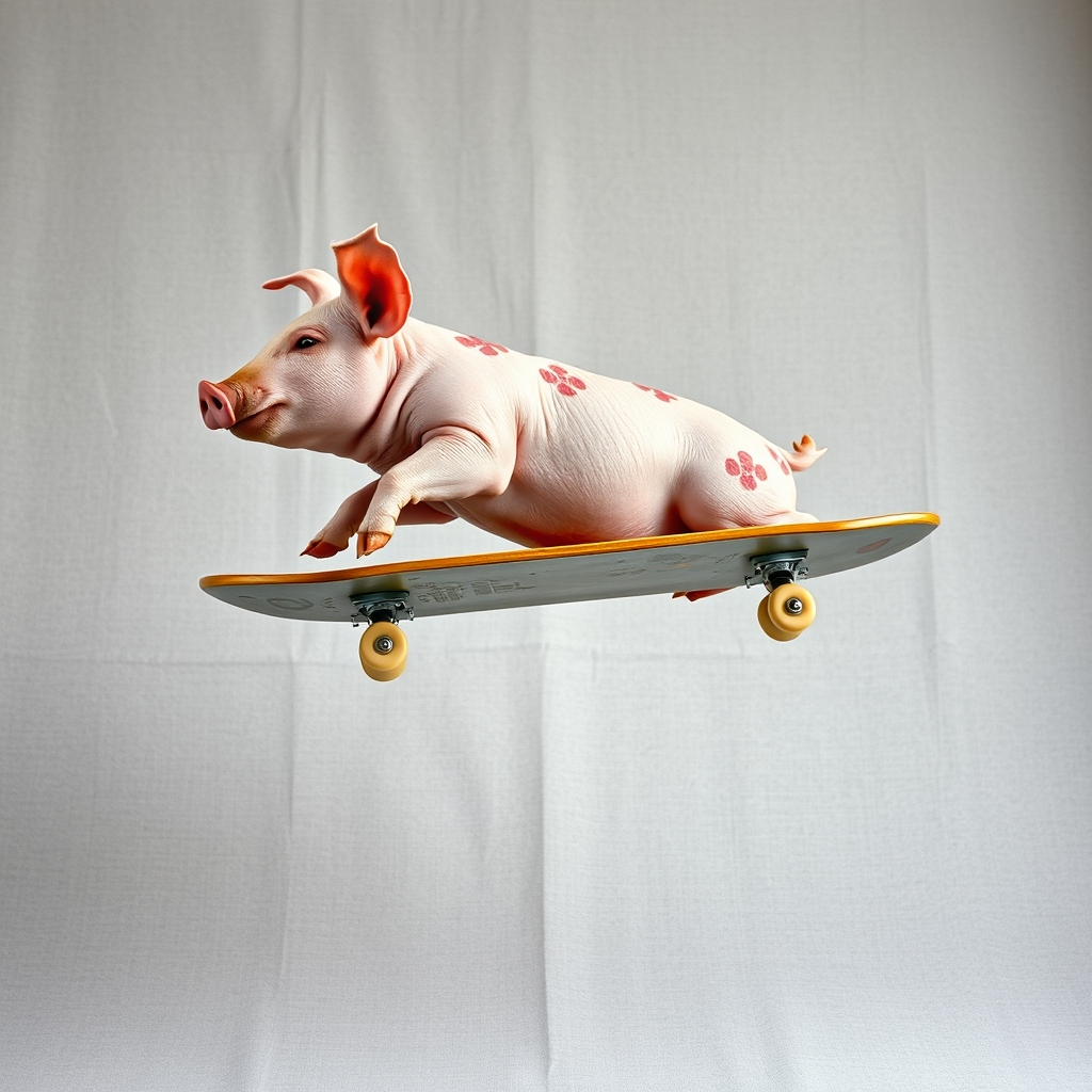 Flying Skateboard With Pig Meat