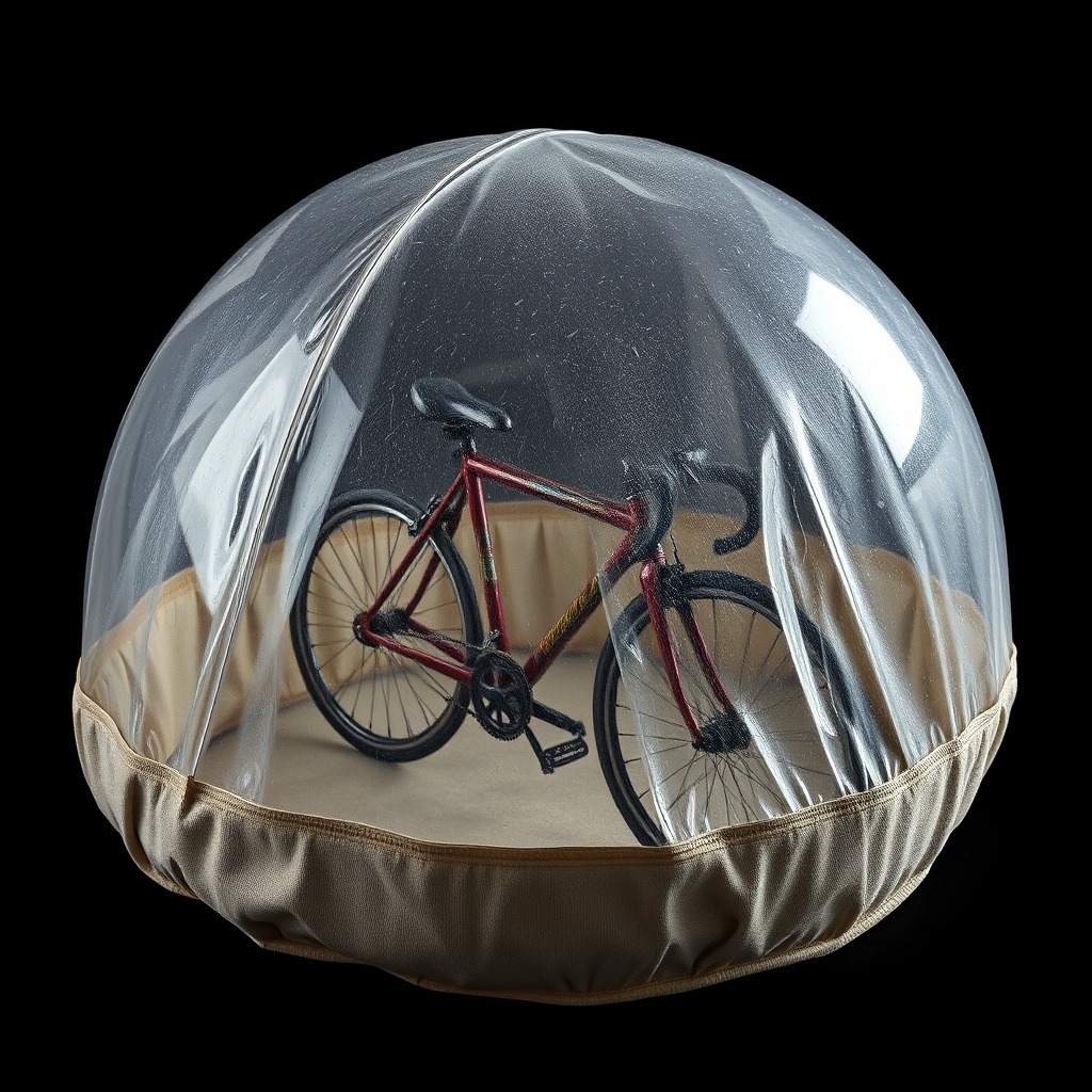 A Life Size See-Through Dome That Covers A Bike During Bad Weather