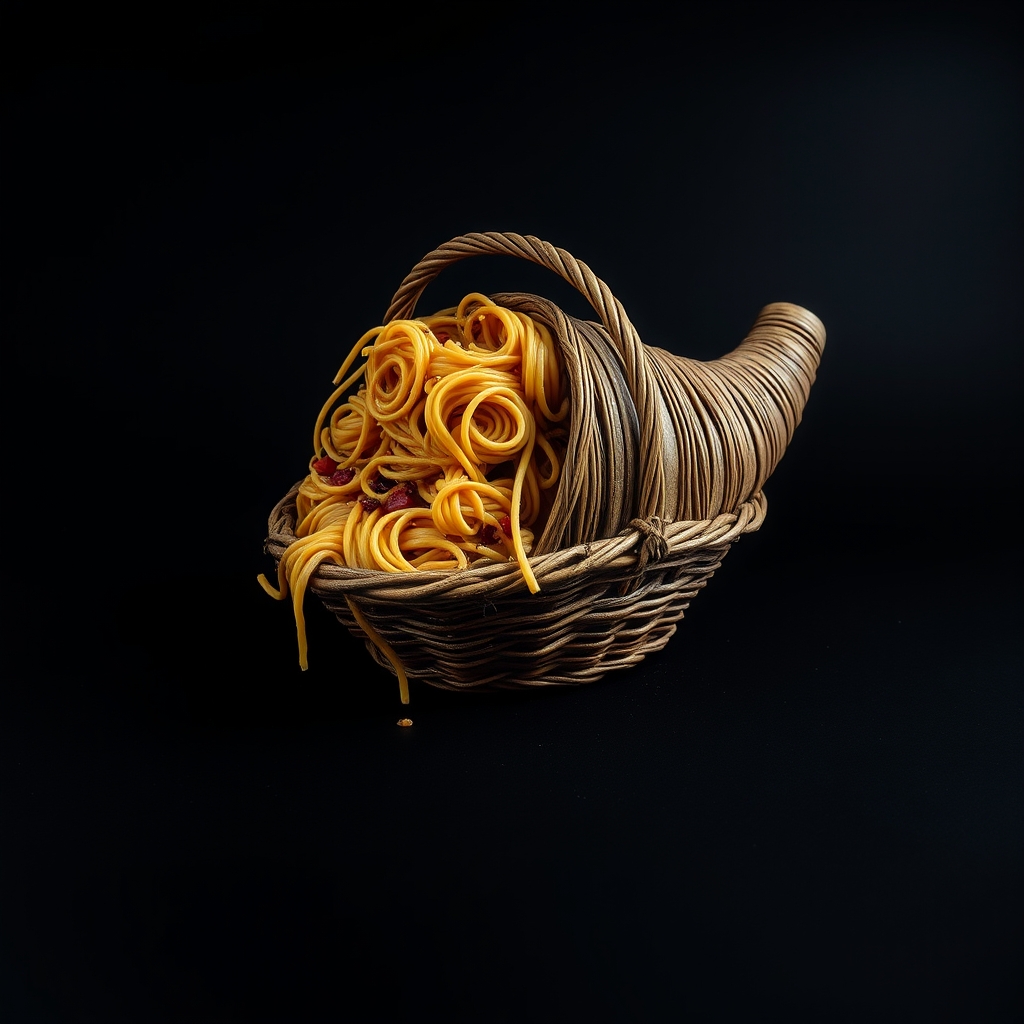 The "Lasting Supper" Cornucopia Basket, Which Endlessly Overflows With Spaghetti To Feed Thirteen