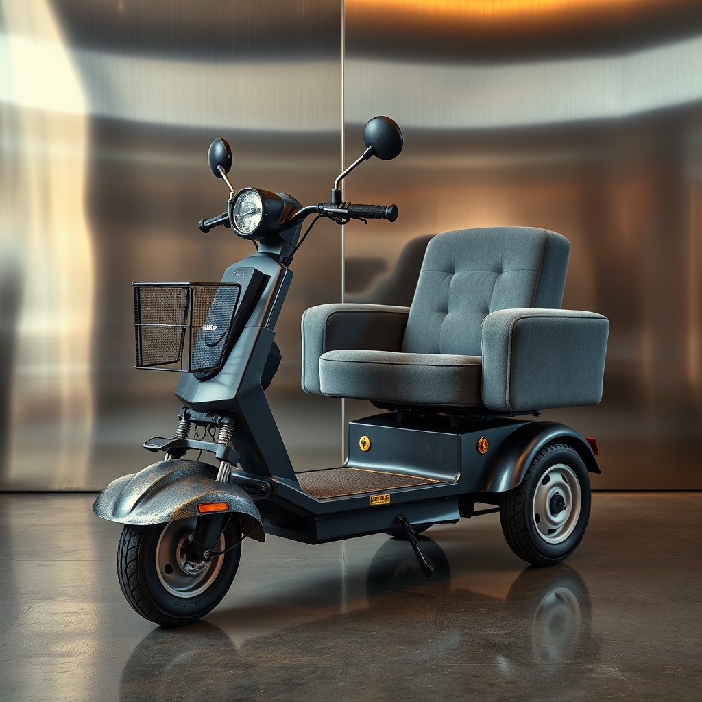 Mobility Scooter That Is Very Wide Because It Is Made Of A Sectional 3 Piece Couch For The Streets