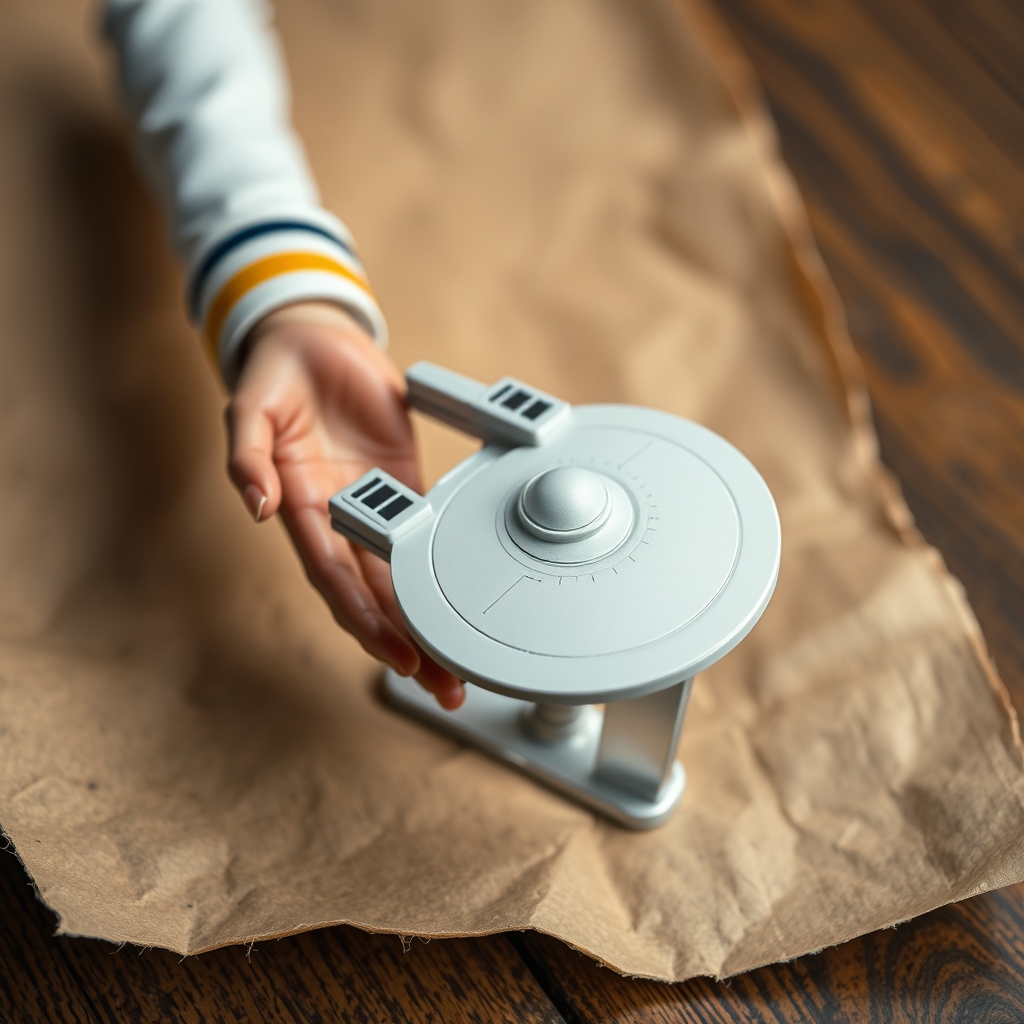 Captain Kirk Presenting A Model Of Starship Enterprise