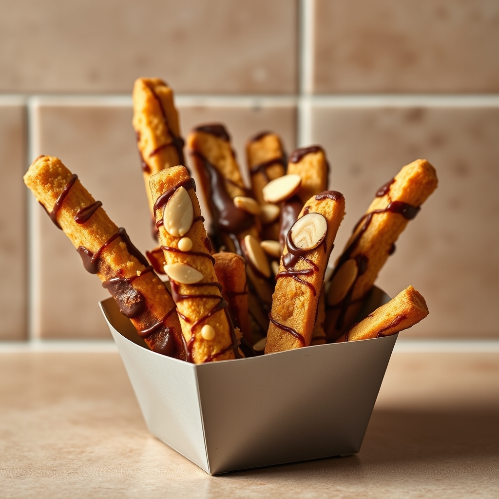 Chocolate And Peanut Butter Almond Cake Fries