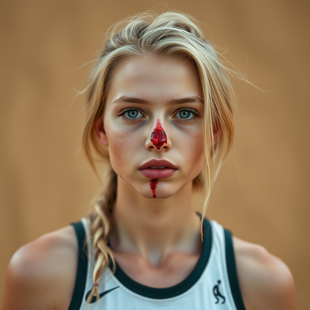 Beautiful Blond Female Los Angeles Sparx Basketball Player With A Bloody Nose