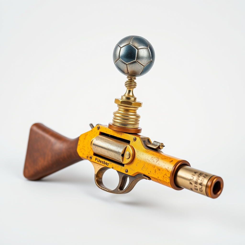 A Beebee Gun With A Soccer Trophy On Top
