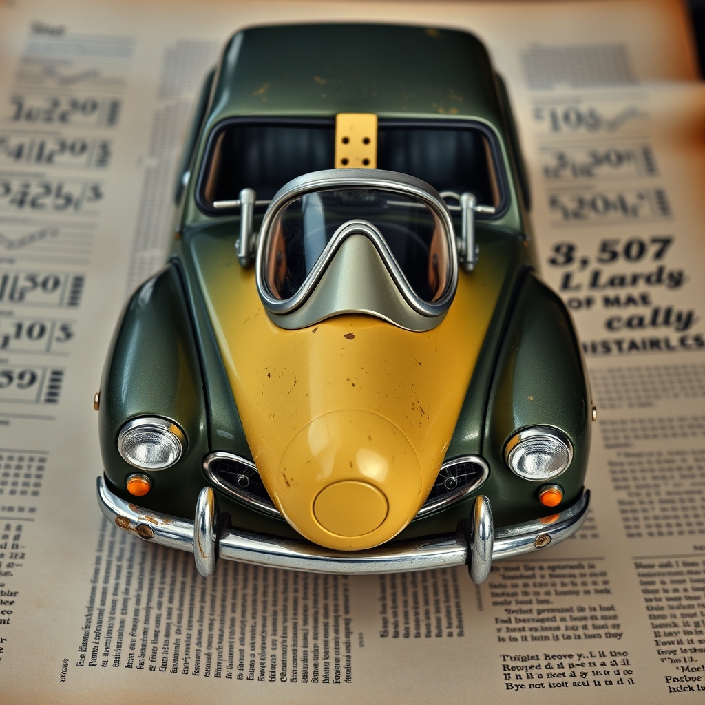 Mix Of Citroen Traction Avant Front And Scuba Mask To Make A Submarine Transportation Vehicle