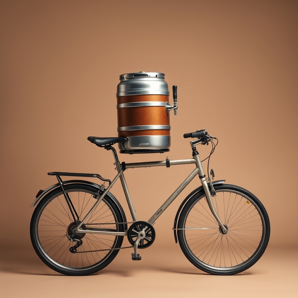 A Bicycle That Carries A Beer Keg On The Back, With A Tap To Drink From And Drink Holders