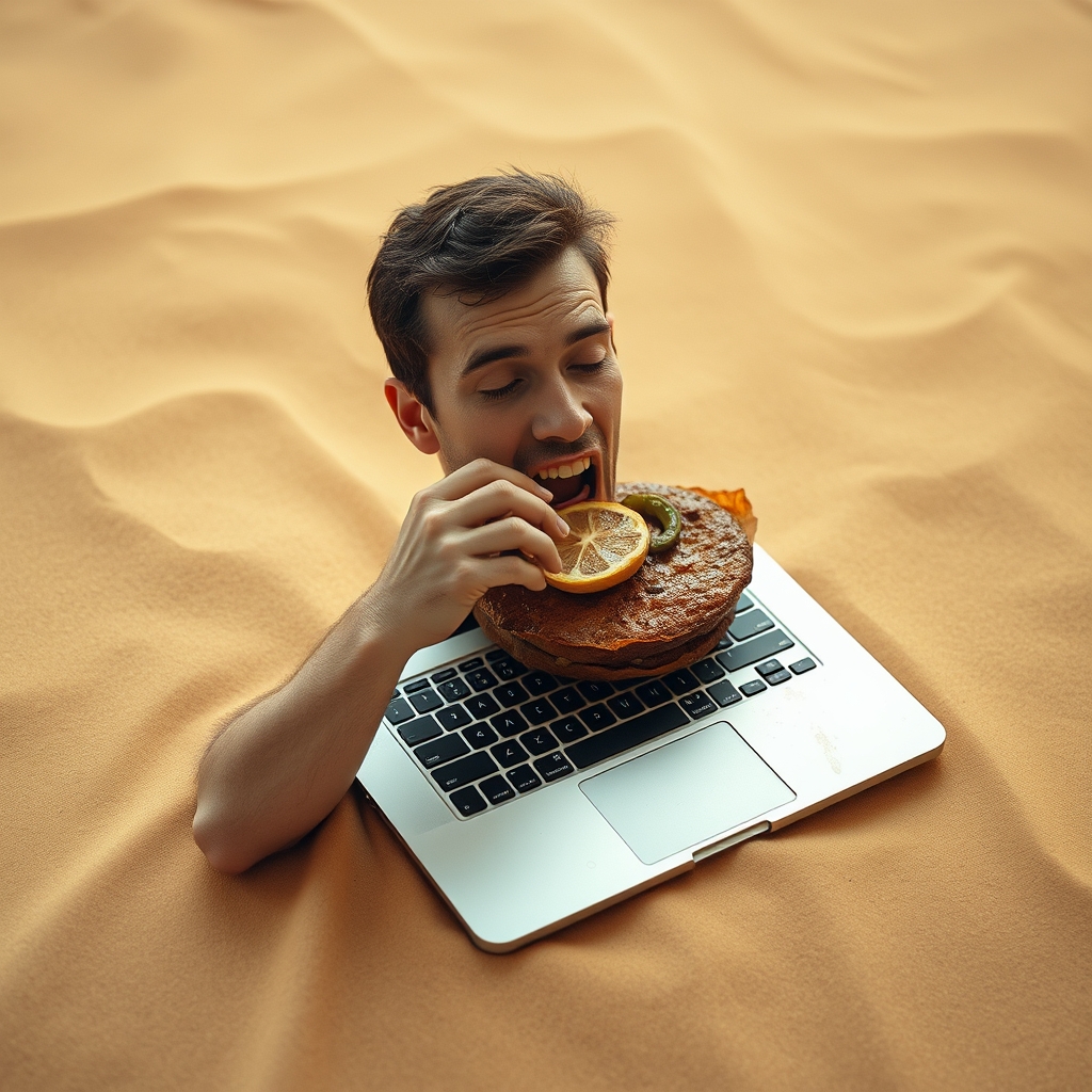 Man Eating Macbook