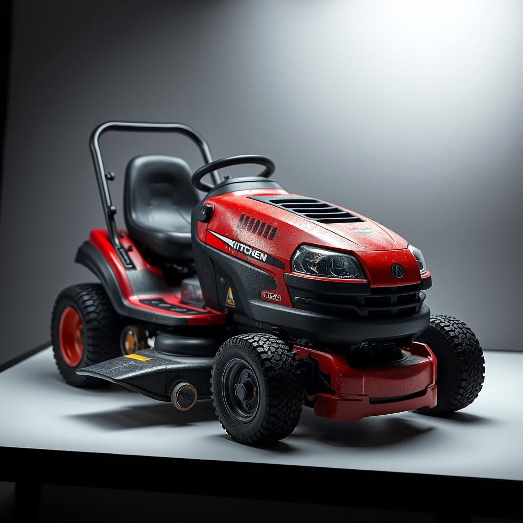 Lawnmower With A Ktichen Sink And A Chair